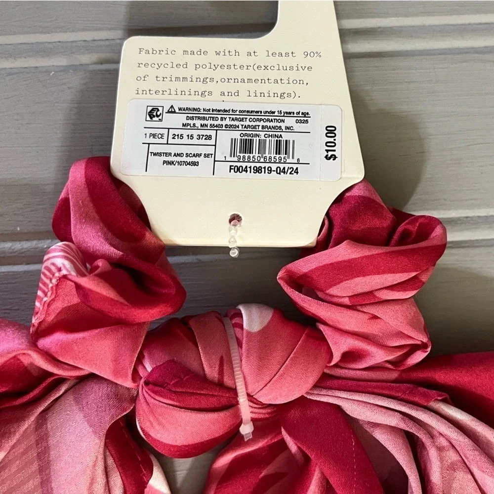 A New Day Silver Beaded Ivory Ribbon Hair Clip And Twister Scarf Set NWT